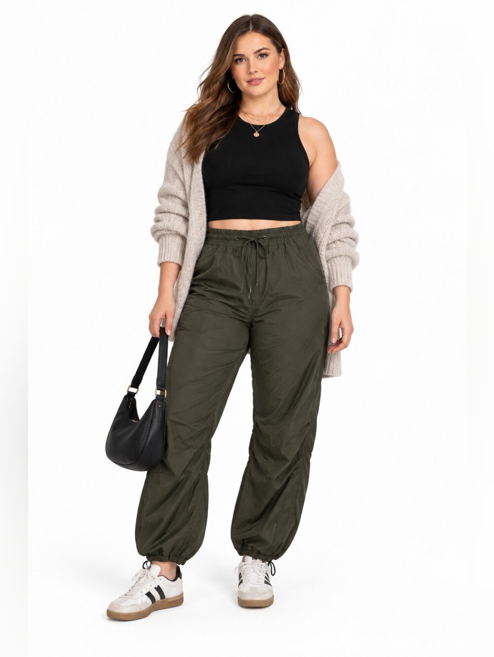 Ci Sono Dark Green Nylon Parachute Pants with Bungee Hem – Size Large EUC